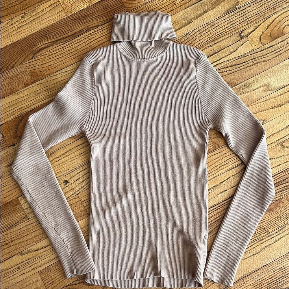 Forever 21 Ribbed Turtleneck Sweater - Beige